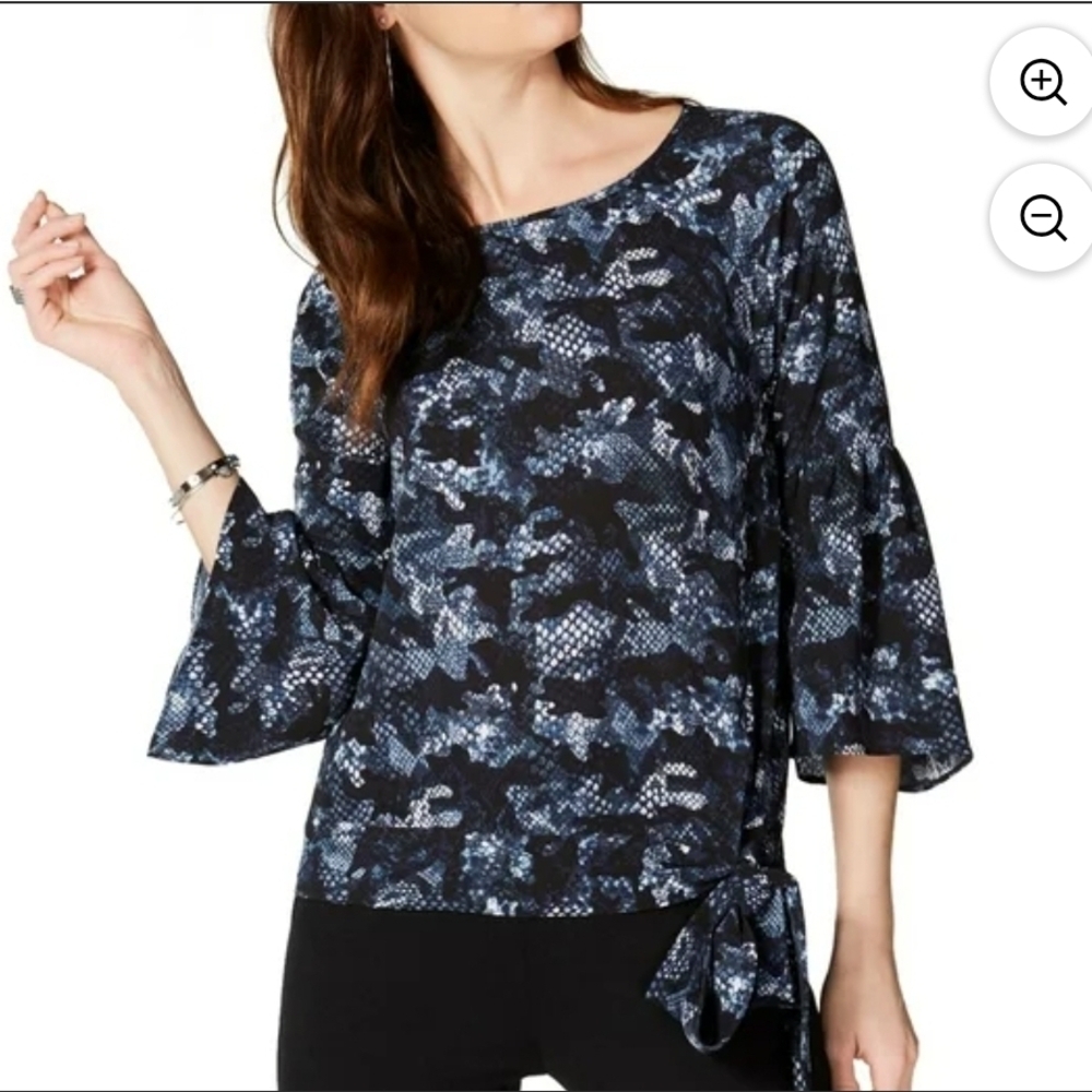 Michael Kors Navy & Black Abstract Tie-Hem Blouse